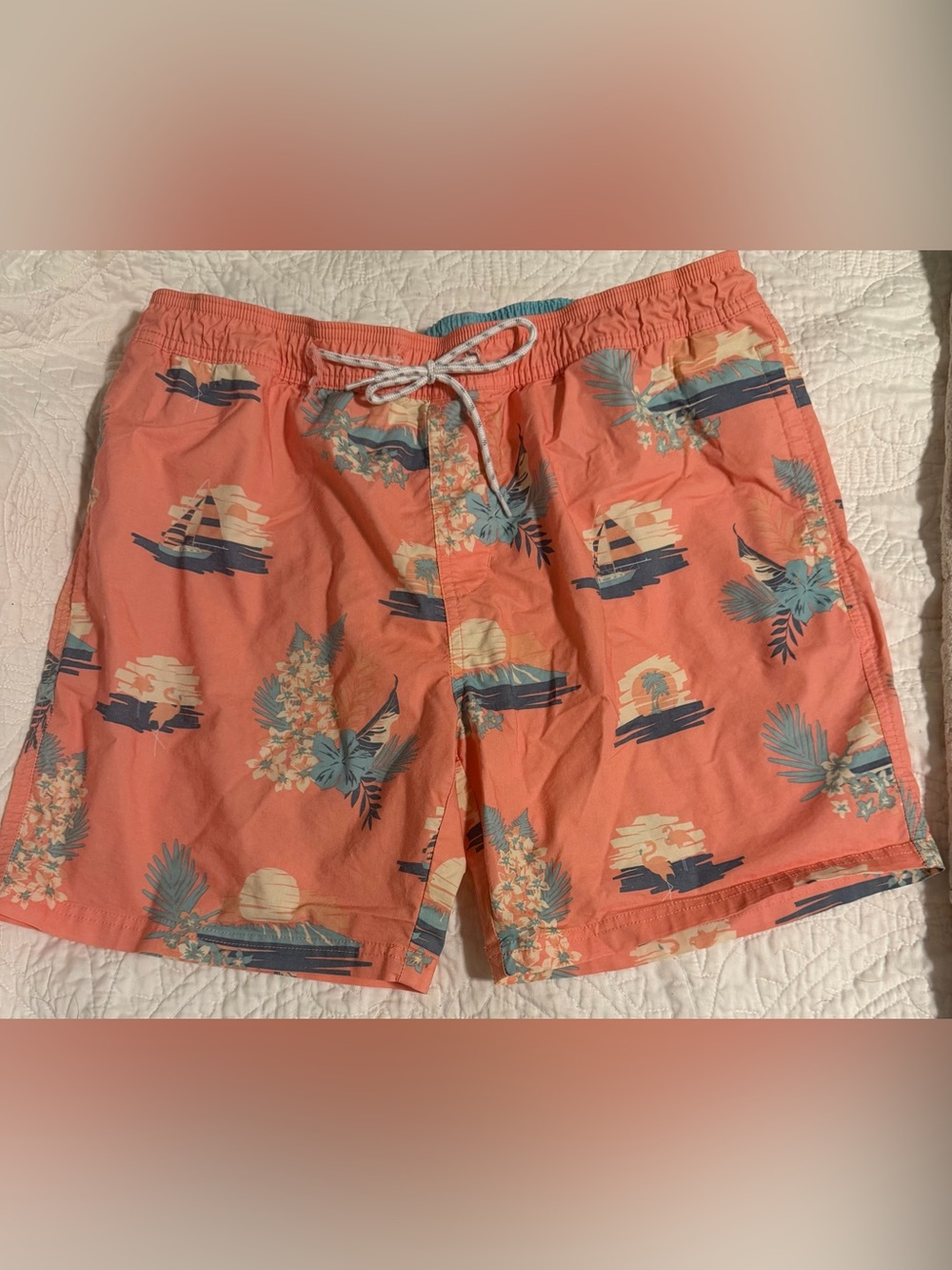 Men's Lg Goodfellow & Co Coral Tropical Print Swim Trunks